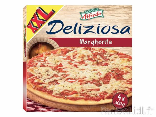 4 pizzas margherita , prezzo 1.99 € per Soit le lot de 4 x 300 g, 1 kg = 1,66 ...