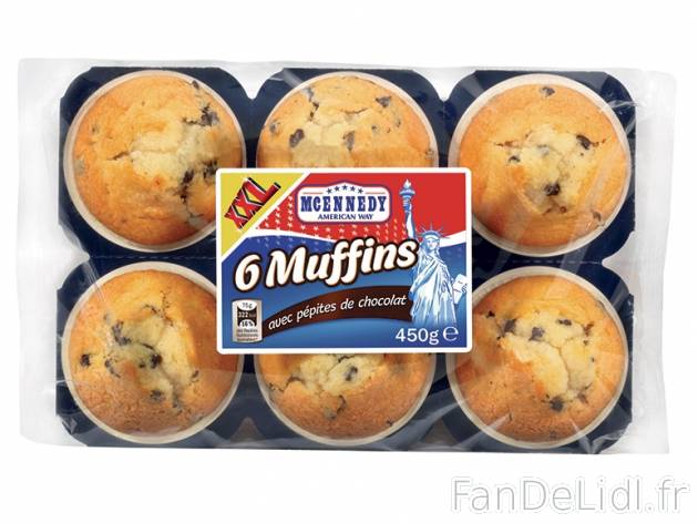 6 muffins aux pépites de chocolat , prezzo 1.35 € per 450 g au choix, 1 kg = ...