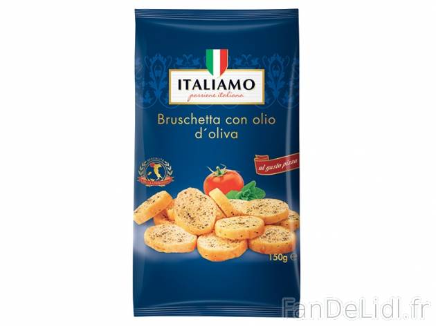 Mini bruschetta , prezzo 0.89 € per 150 g au choix, 1 kg = 5,93 € EUR. 
- A ...