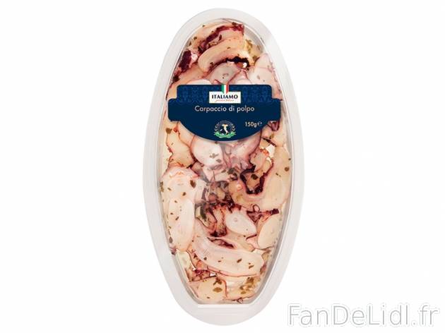 Carpaccio de poulpe , prezzo 2.99 € per 80 g (PNE), 1 kg = 37,38 € EUR.