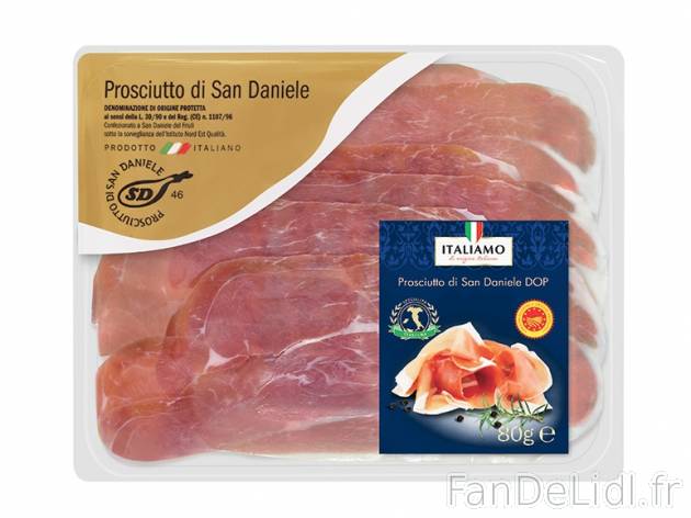 Prosciutto di San Daniele DOP en tranches , prezzo 2.69 € per 80 g, 1 kg = 33,63 ...