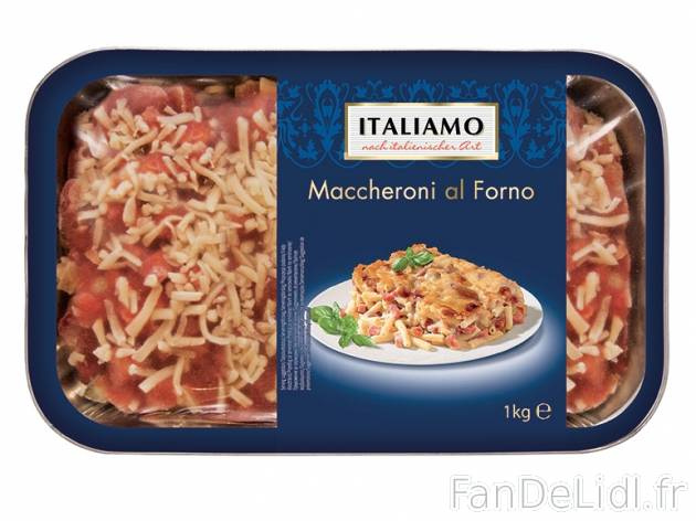 Gratin de macaroni jambon-fromage , prezzo 3.79 € per La barquette de 1 kg 
- ...