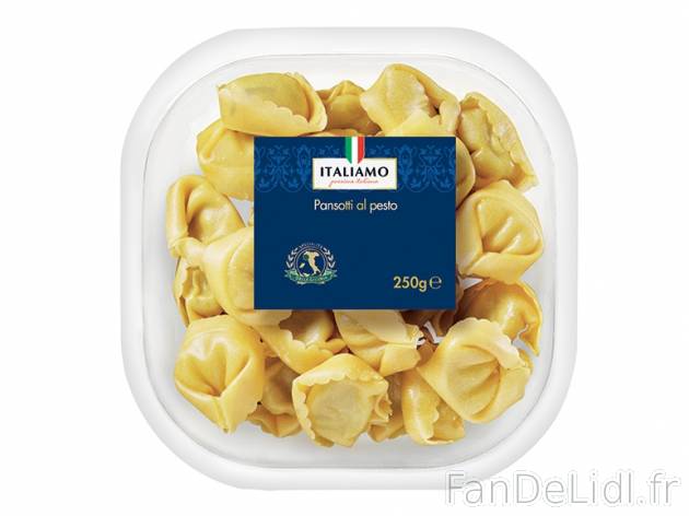 Pansotti fourrées au pesto , prezzo 1.29 € per 250 g, 1 kg = 5,16 € EUR.