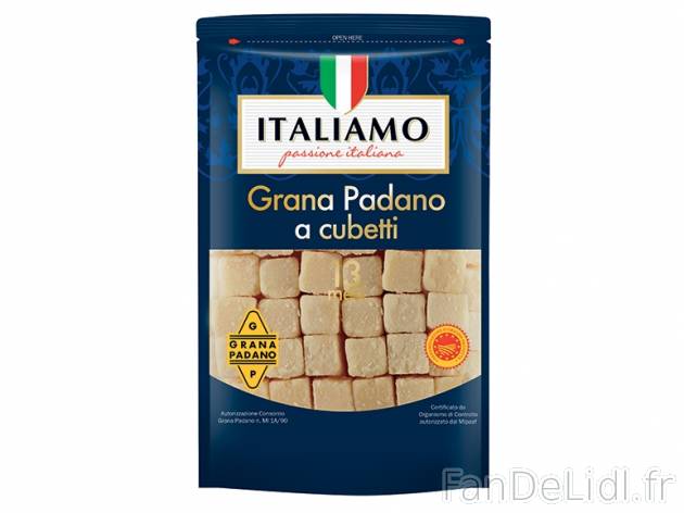 Grana padano en cubes DOP , prezzo 4.99 € per 400 g, 1 kg = 12,48 € EUR. 
- ...