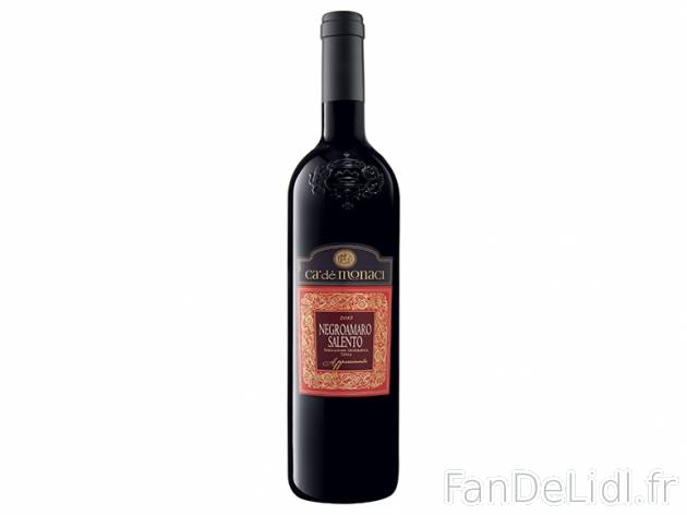 Salento Negroamaro 2013 IGP , prezzo 3.69 € per 75 cl, 1 L = 4,92 € EUR. 
- ...