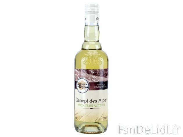 Génépi des Alpes , prezzo 12.99 € per 70 cl, 1 L = 18,56 € EUR.  
-      30 % Vol.