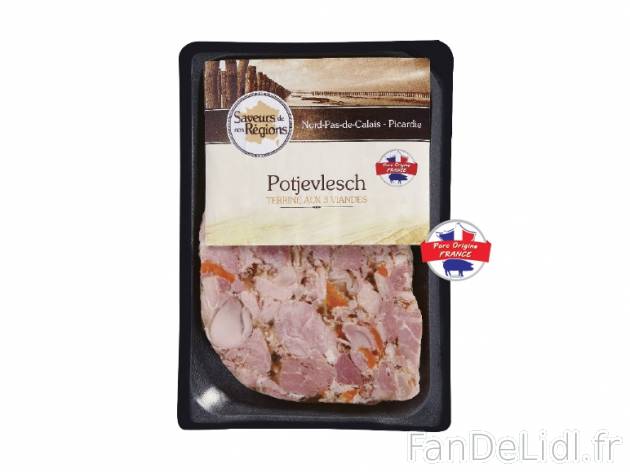 Potjevlesch terrine aux 3 viandes , prezzo 1.79 € per 180 g, 1 kg = 9,94 € EUR. ...