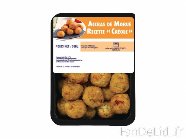 Accras de morue créole , prezzo 3.19 € per 360 g, 1 kg = 8,86 € EUR.