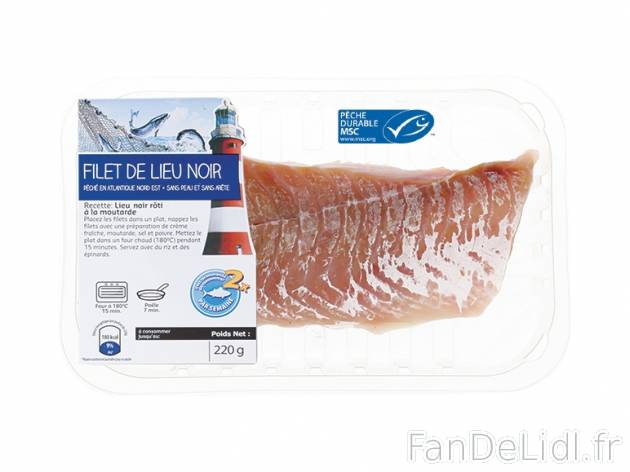 Filet de lieu noir , prezzo 2.19 &#8364; per 220 g, 1 kg = 9,95 € EUR. 
- ...