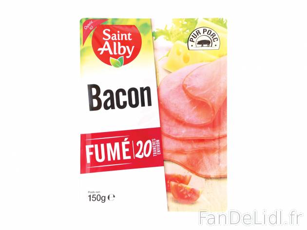 Bacon fumé , le prix 1.79 € 
- Pur porc 
Caractéristiques

- Transformé ...