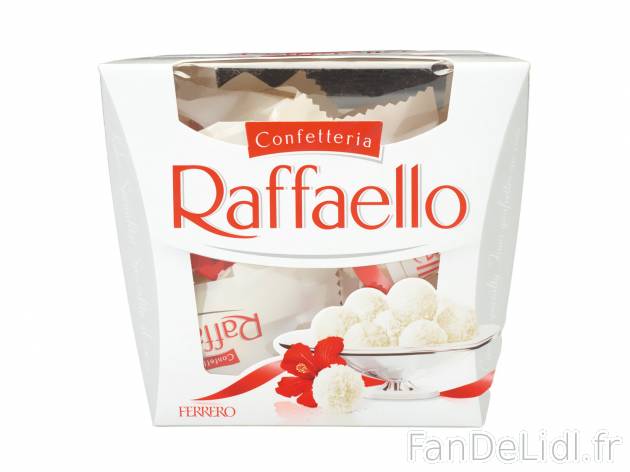 18 Raffaello , le prix 2.66 € 
- Le paquet de 180 g : 3,55 € (1 kg = 19,72 ...