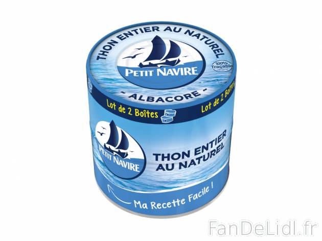 Petit Navire Thon entier au naturel , le prix 2.73 € 
- Le lot de 2 boîtes (2 ...