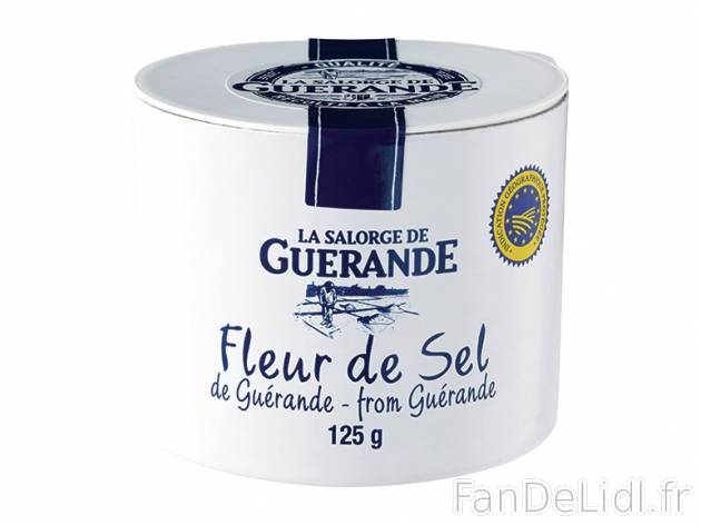 Fleur de sel de Guérande IGP , prezzo 2.49 € per 125 g, 1 kg = 19,92 € EUR.