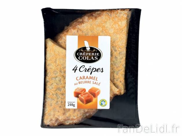 4 crêpes fourrées au caramel beurre salé , prezzo 2.29 € per 240 g, 1 kg = ...