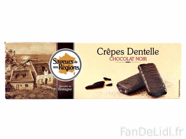 Crêpes dentelles au chocolat noir , prezzo 1.29 € per 100 g, 1 kg = 12,90 € EUR.