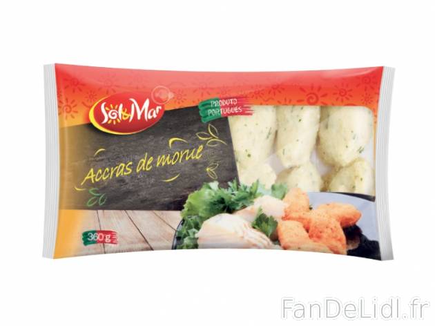 Accras de morue , prezzo 1.99 € per 360 g, 1 kg = 5,53 € EUR. 
- Produit portugais ...