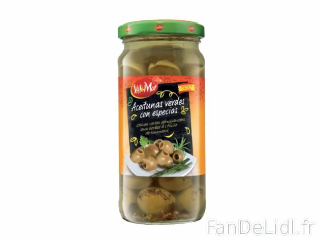 Olives vertes dénoyautées , prezzo 0.99 € per 105 g (PNE) au choix, 1 kg = 9,43 ...