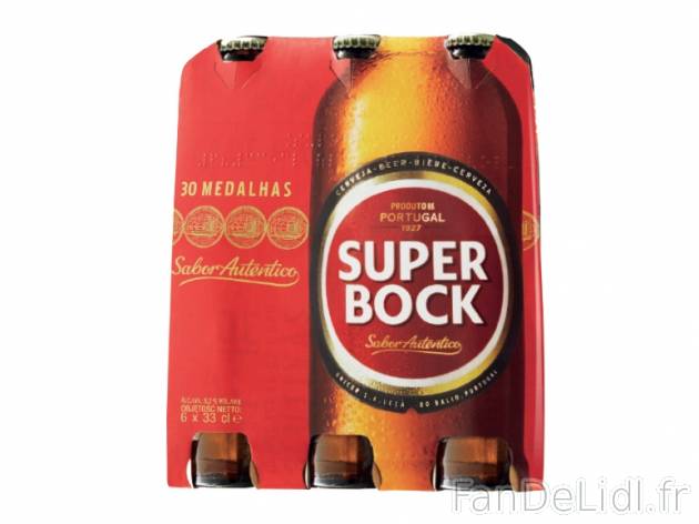 6 bières Super Bock , prezzo 4.89 € per 6 x 33 cl, 1 L = 2,47 € EUR. 
- 5,2 ...