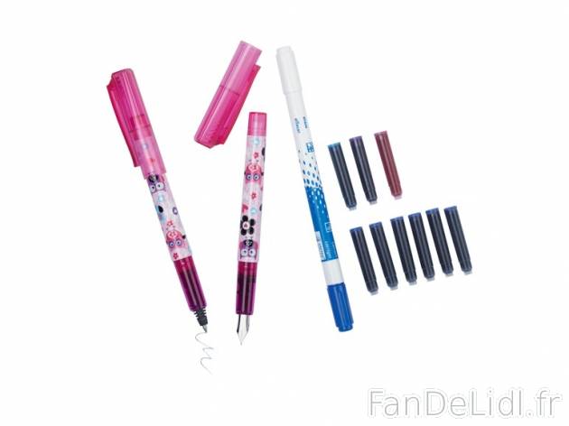 Set d’écriture , prezzo 2.49 € per Le set au choix 
- 12 pièces : un stylo-plume, ...