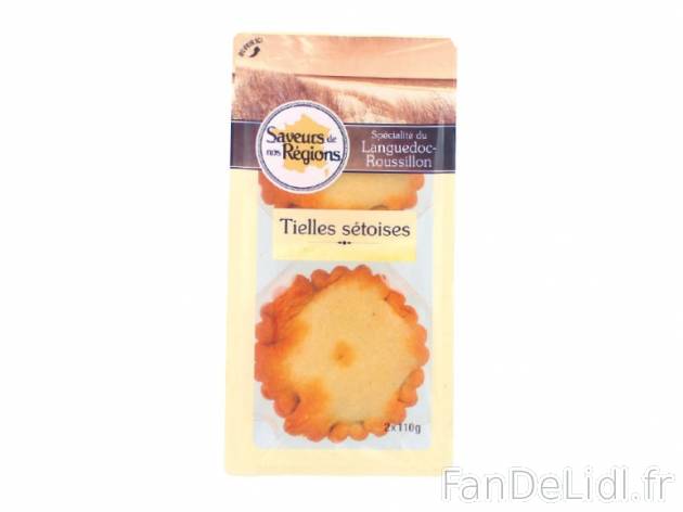 2 tielles sétoises , prezzo 1.59 € per 220 g, 1 kg = 7,23 € EUR.