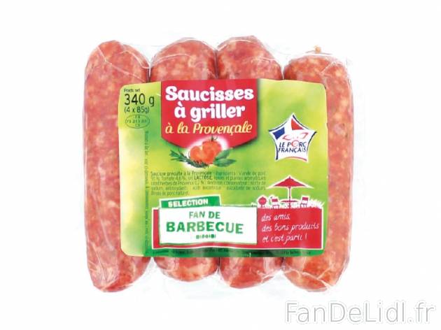 Saucisses à griller à la provençale , prezzo 2.79 € per 340 g, 1 kg = 8,21 € EUR.