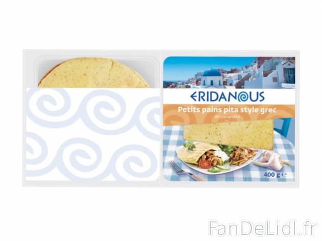 Petits pains pita ail et coriandre , prezzo 0.99 € per 400 g, 1 kg = 2,48 € EUR.