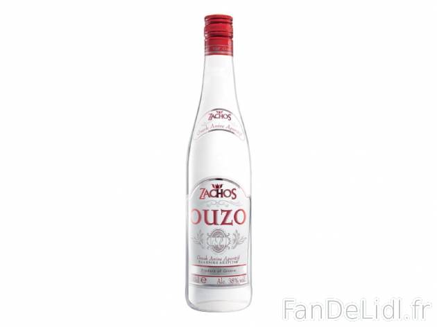 Ouzo , prezzo 9.99 € per 70 cl, 1 L = 14,27 € EUR. 
- 38 % Vol. 
- Produit ...