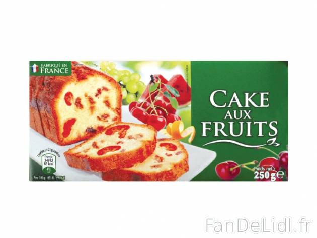 Cake aux fruits , prezzo 1.29 € per 250 g, 1 kg = 5,16 € EUR. 
- Fabriqué ...
