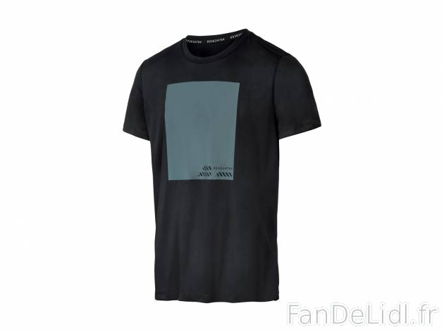 T-shirt technique , le prix 4.99 € 
- Du S au XL selon modèle.
- Ex. 91 % polyester ...