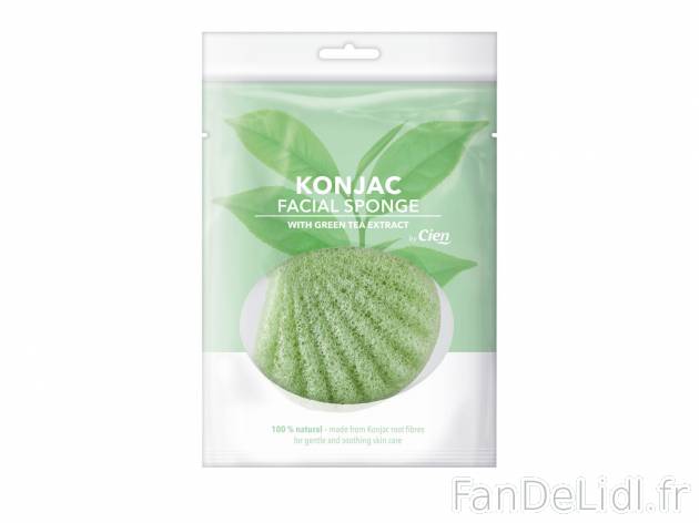 Éponge Konjac , le prix 1.99 €  
-  Exfolie et nettoie tout en douceur le visage.