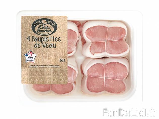 4 paupiettes de veau , prezzo 4.99 € per 520 g, 1 kg = 9,60 € EUR. 
- Du mercredi ...