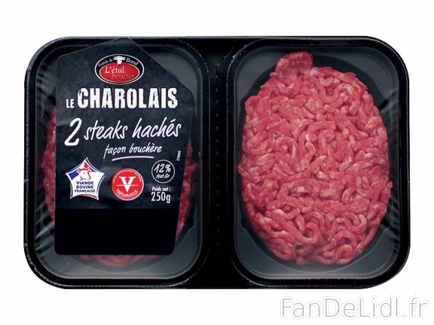 2 steaks hachés charolais , prezzo 2.89 € per 250 g, 1 kg = 11,56 € EUR. 
- ...