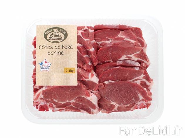 12 côtes de porc échine , prezzo 3.76 € per Le kilo 
- Vendues en barquette ...