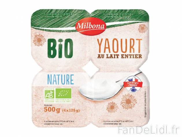 4 yaourts nature bio , prezzo 0.54 € per 500 g, 1 kg = 1,08 € EUR. 
- Lait ...