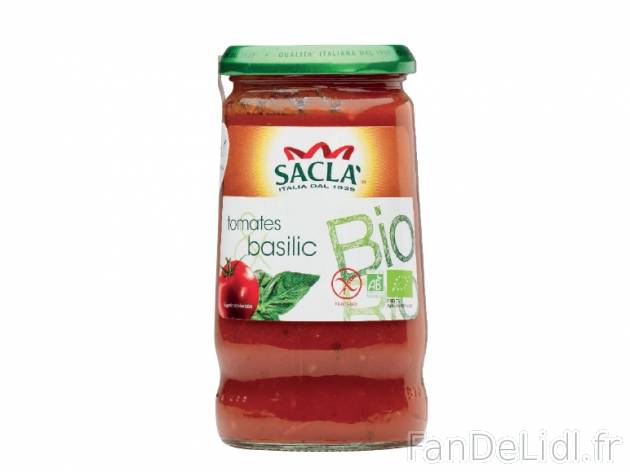Sacla sauce basilic bio , prezzo 2.75 € per 345 g, 1 kg = 7,97 € EUR. 
- Toute ...