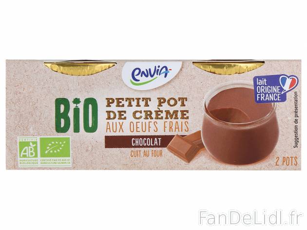 Petit pot de crème Bio , le prix 1.19 € 
- Au choix : chocolat ou vanille
Caractéristiques

- ...