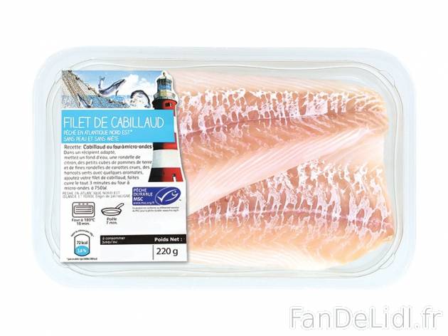 Filets de cabillaud , prezzo 2.99 € per 220 g, 1 kg = 13,59 € EUR. 
- Sans ...