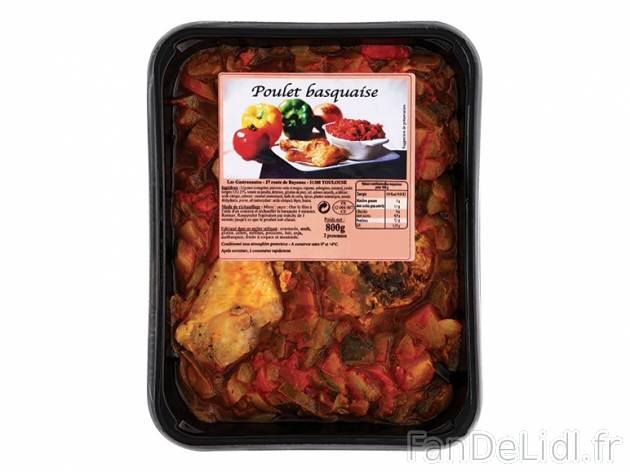 Poulet basquaise , prezzo 4.49 € per 800 g, 1 kg = 5,61 € EUR. 
- Inédit chez ...