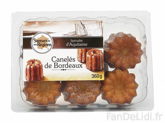 6 canelés de Bordeaux , prezzo 2.49 € per 360 g, 1 kg = 6,92 € EUR. 
- nventé ...