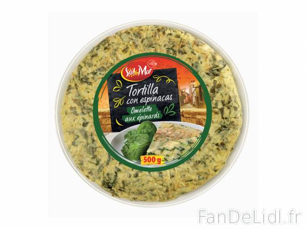 Tortilla , le prix 1.89 € 
- Au choix : épinards, poivrons ou chorizo
Caractéristiques

- ...
