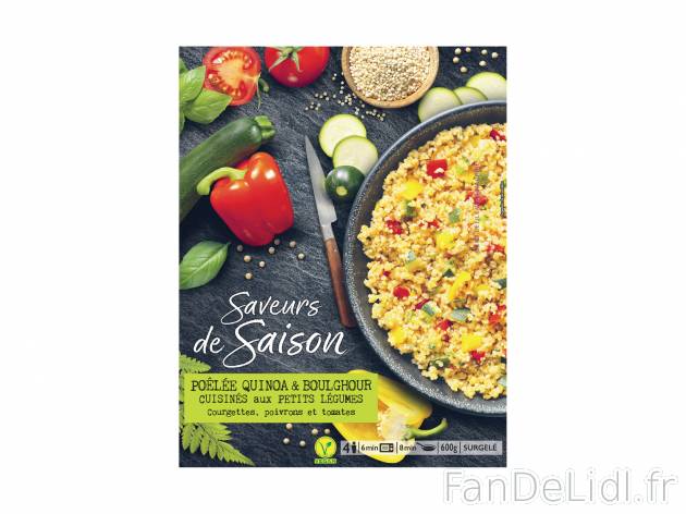 Poêlée quinoa et boulghour cuisinés aux petits légumes , le prix 2.99 € 

Caractéristiques

- ...