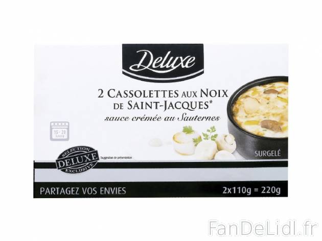 2 cassolettes aux noix de Saint-Jacques au Sauternes , prezzo 3.99 € per 220 g, ...