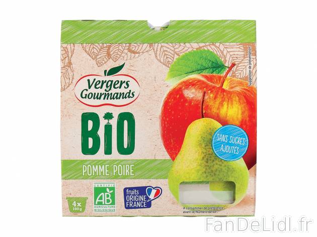 Compote de pomme-poire Bio , le prix 1.29 € 
- Fruits origine France
- Sans ...