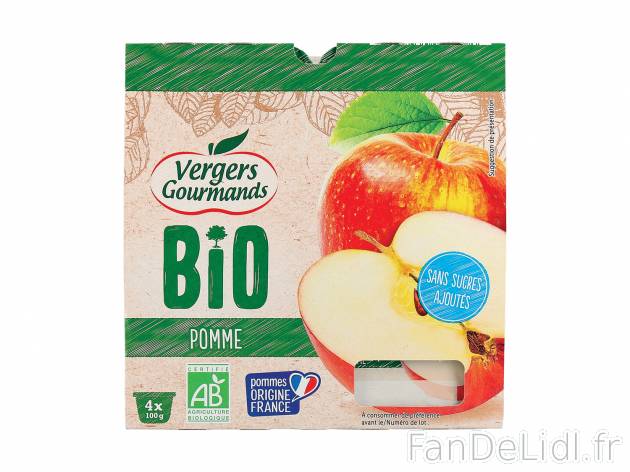 Compote de pomme Bio , le prix 1.32 € 
- Pommes origine France
- Sans sucres ...
