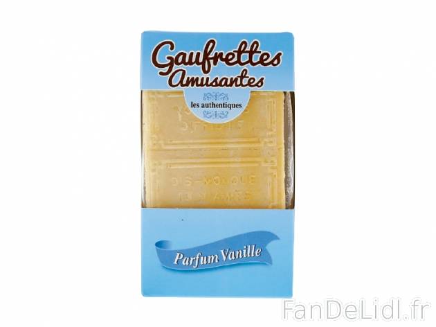 Gaufrettes amusantes parfum vanille , prezzo 1.79 € per 175 g, 1 kg = 10,23 € ...