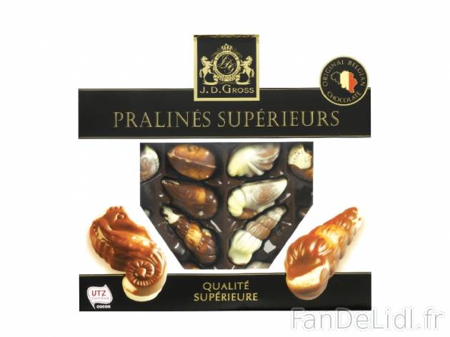 Chocolats belges en plateau de fruits de mer , prezzo 2.29 € per 250 g, 1 kg = ...