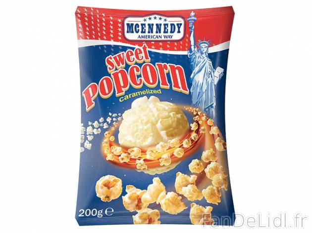 Pop-corn caramélisé , prezzo 0.99 € per 200 g, 1 kg = 4,95 € EUR.
