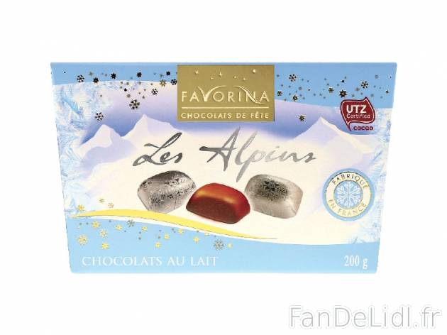 Les Alpins , prezzo 3.29 € per 200 g, 1 kg = 16,45 € EUR. 
- Au chocolat au ...