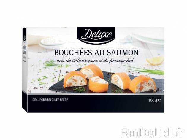 Bouchées au saumon , prezzo 4.49 € per 160 g, 1 kg = 28,06 € EUR.