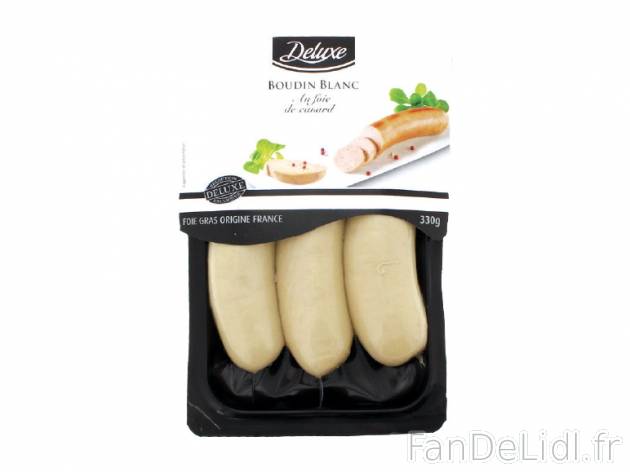 3 boudins blancs au foie de canard , prezzo 3.69 € per 330 g, 1 kg = 11,18 € ...
